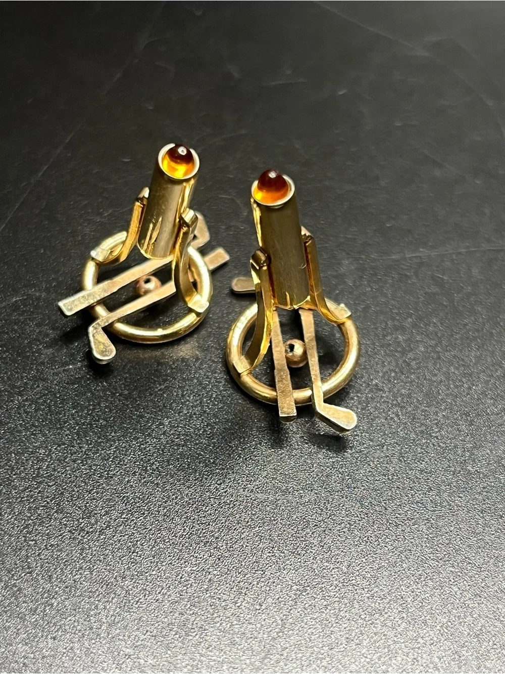 Vintage Gold Tone Golf Cufflinks Crossed Golf Clubs Golf Ball Men’s Cuff Links